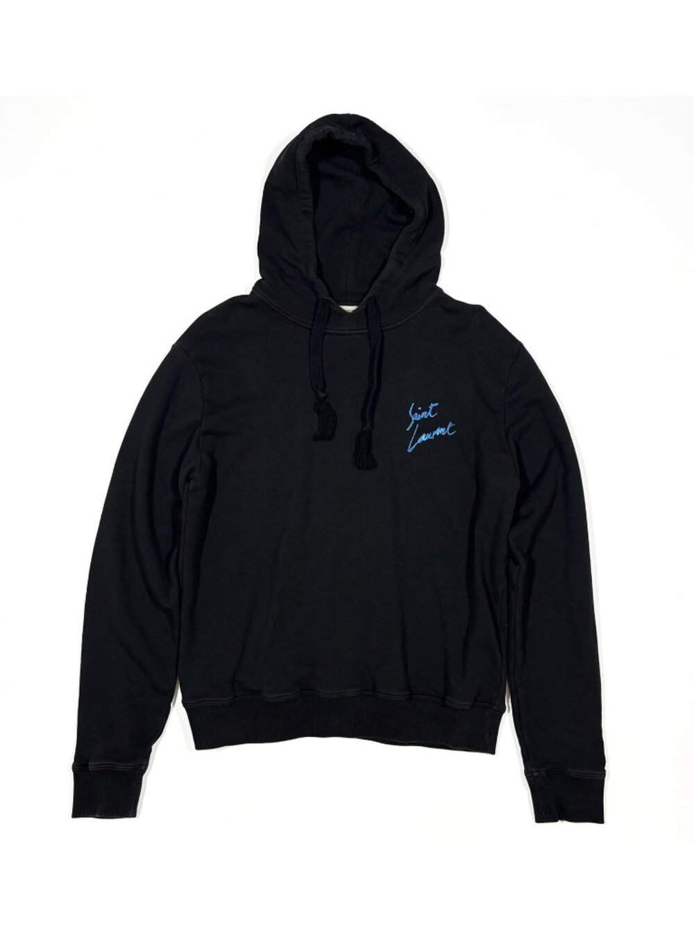 Saint Laurent Metallic Script Logo Hoodie Black Size XL
